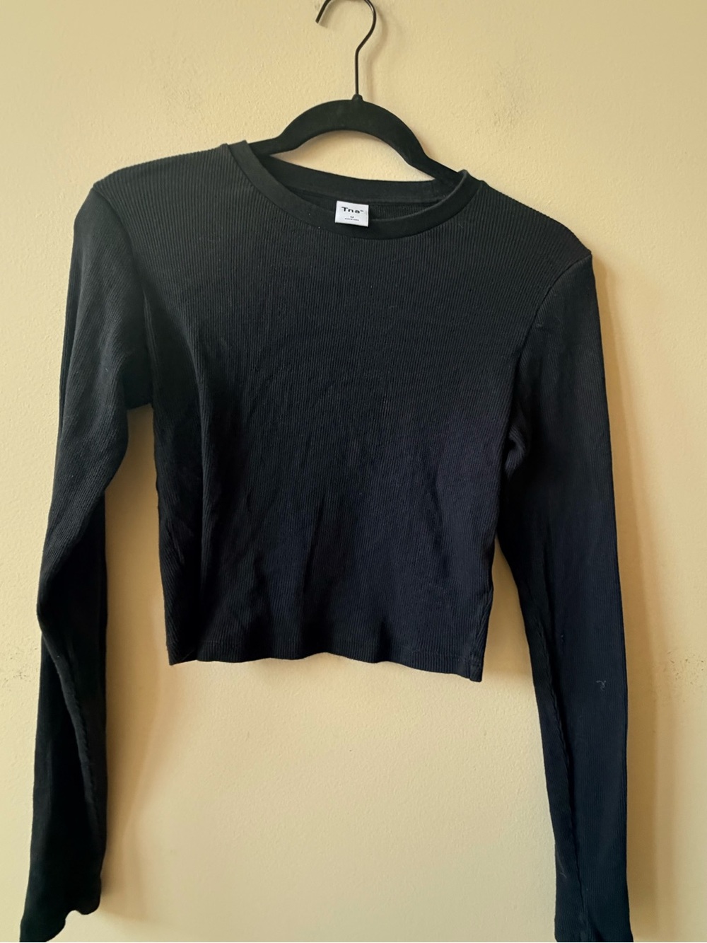 TNA Black Ribbed Long Sleeve Crop Tee